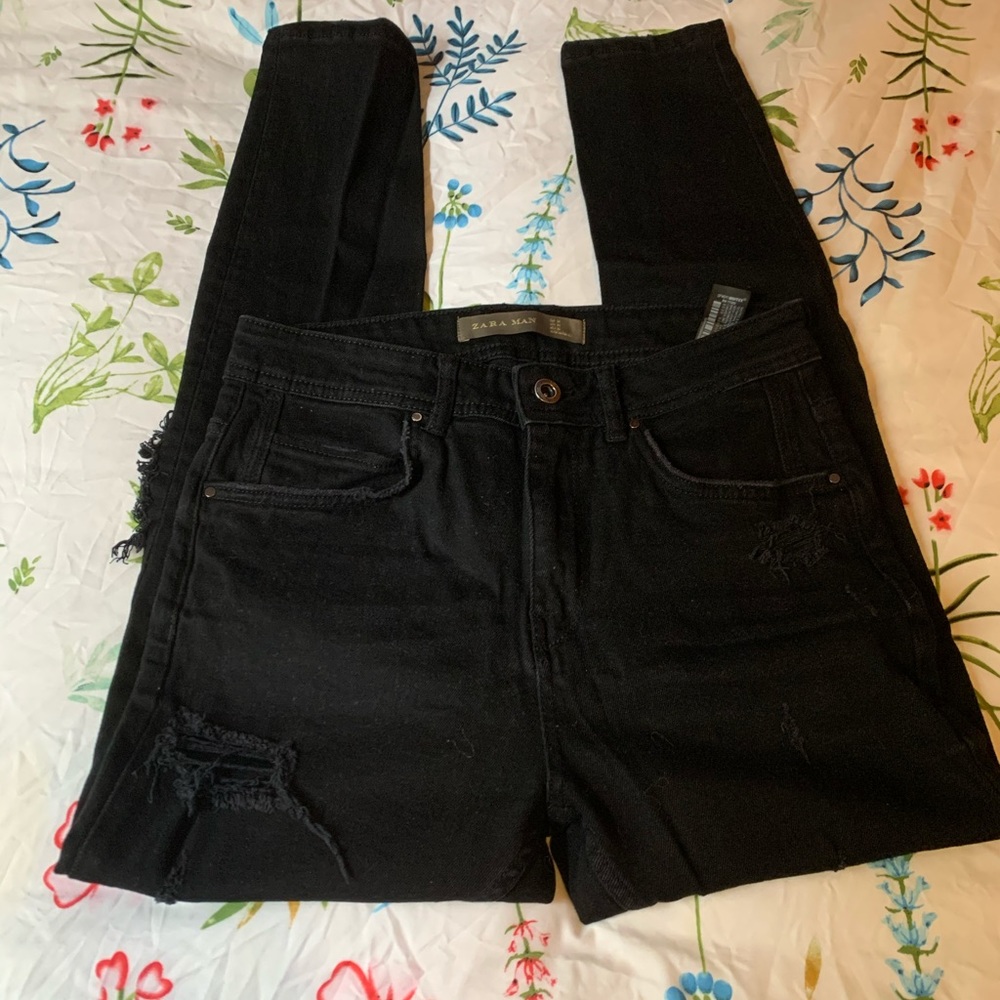 New Zara black rip skinny jeans Men